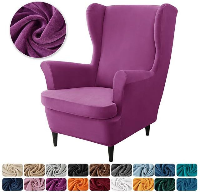 Stretch-Ohrensesselbezug aus Samt von A Family Of Home Textiles mit Sitzkissenbezug, elastischer Sesselbezug aus Polyester und Elasthan - Bild 1