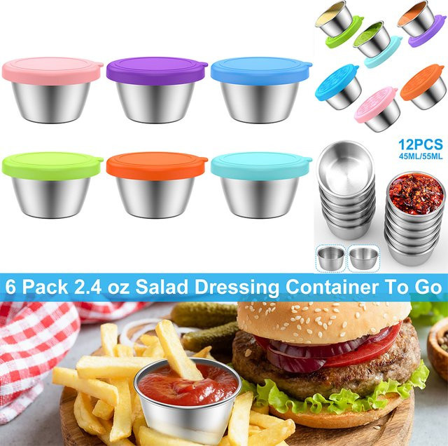 Willstar Salatdressing Behälter aus Edelstahl, 6er Set, Silber, auslaufsicher, 71 ml pro Behälter - Bild 1