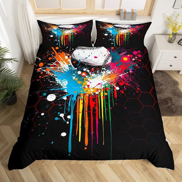 Hockey Stadion Bettwäsche Set mit Eishockey Graffiti Design, B/B: 135 x 200 cm, Mehrfarbig - Bild 1