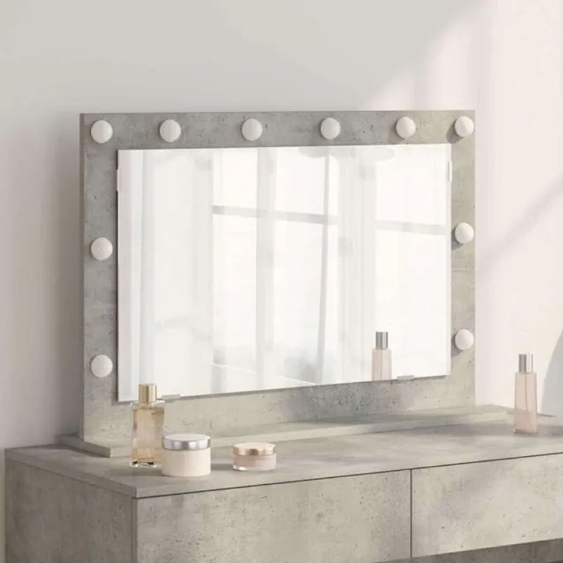 Vidaxl Wandspiegel mit LED-Beleuchtung in Grau, Rechteckiger Make-up Spiegel aus Beton und Glas, B: 80 cm, H: 55 cm, T: 18 cm - Bild 1