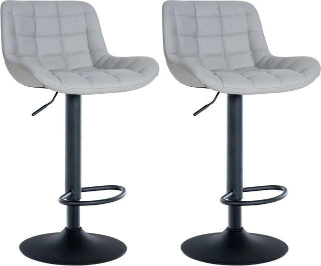 2er Set DELUKE Barhocker CARAM in Grau aus Kunstleder, höhenverstellbare Barstühle mit Lehne und 360 Grad Drehsitz, B/T/H: 48 x 54 x 81 cm - Bild 1