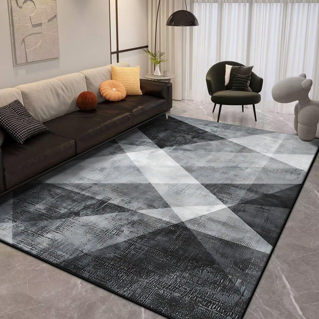 Moderner geometrischer Teppich in Grau, weich und rutschfest, ideal für Wohnzimmer und Schlafzimmer, B/T: 160 x 230 cm - Bild 1