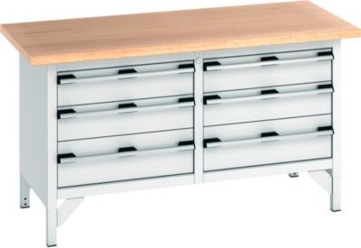 Bott Kastenwerkbank cubio mit Multiplex-Arbeitsplatte aus Rotbuche, Farbe: Grau, B/T/H: 150 x 75 x 84 cm - Bild 1