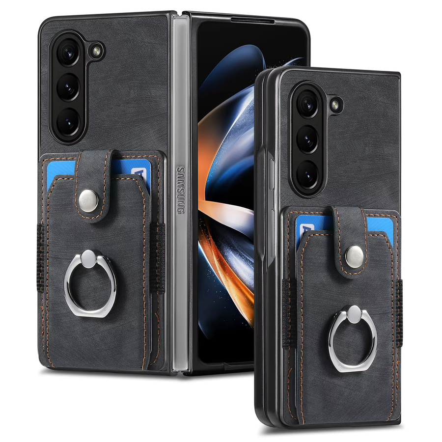 Leder-Brieftasche Handyhülle für Samsung Galaxy Z Fold 7, 6, 5, 4 mit Kartenhalter und Ring in Schwarz oder Lila - Bild 2