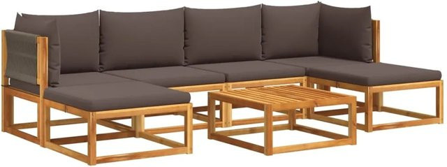 vidaXL 7-tlg. Garten-Sofagarnitur aus geöltem Akazienholz mit grauen Kissen - Bild 1