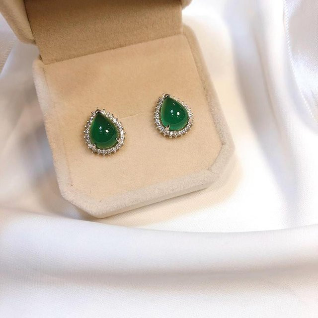 YIRAN Jewelry Damenohrringe, Hetian-Jade, Diamanten, beige - Bild 1