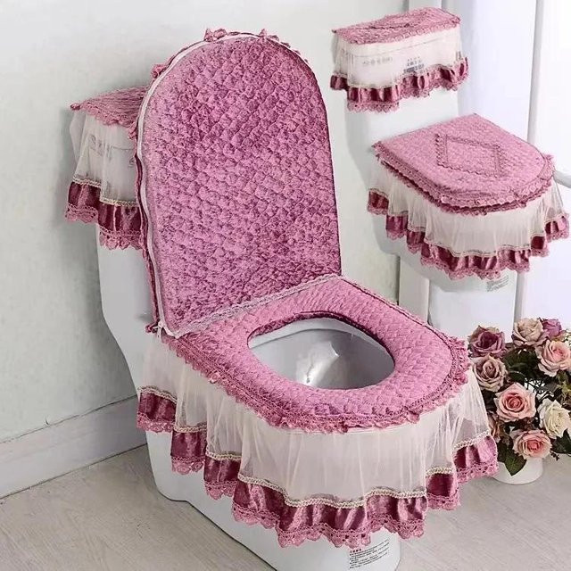 BC-Warm Home Toilettensitzkissen 3-teiliges Set aus Polyacryl, antibakteriell und waschbar, in den Farben Lila, Pink, Blau und Grün - Bild 1