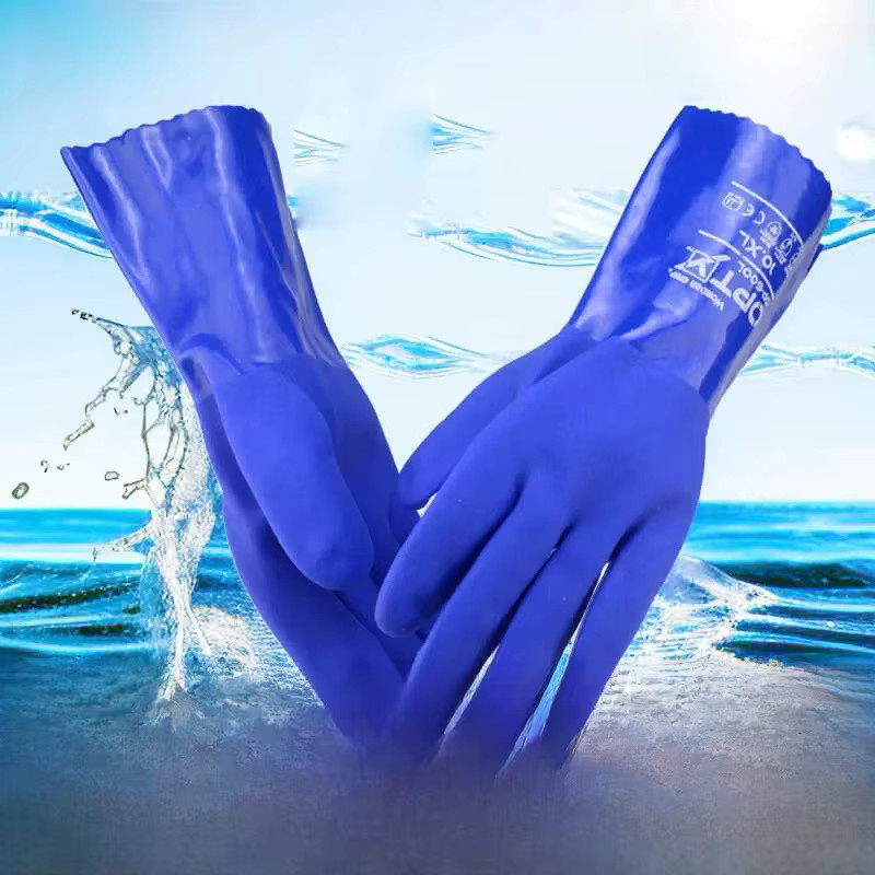 OP-600L PVC-Handschuhe in Blau, wasserdicht und chemikalienbeständig für den industriellen Einsatz - Bild 1