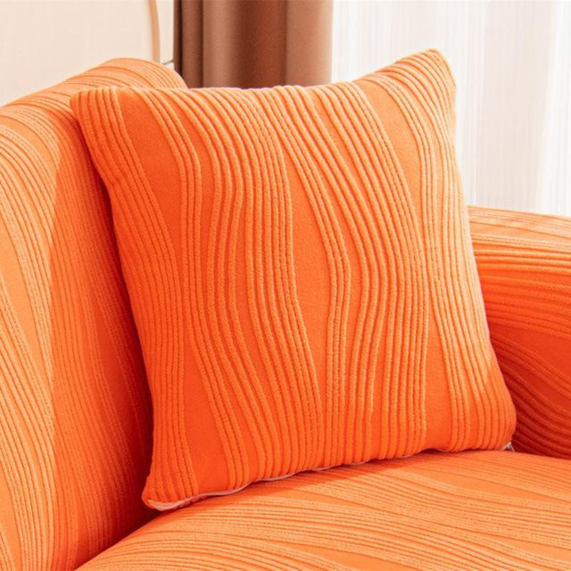 JMG Clothing Dekorative Kissenhülle im nordischen Stil, gestreift aus Cord, Orange, B/B: 45 x 45 cm - Bild 1