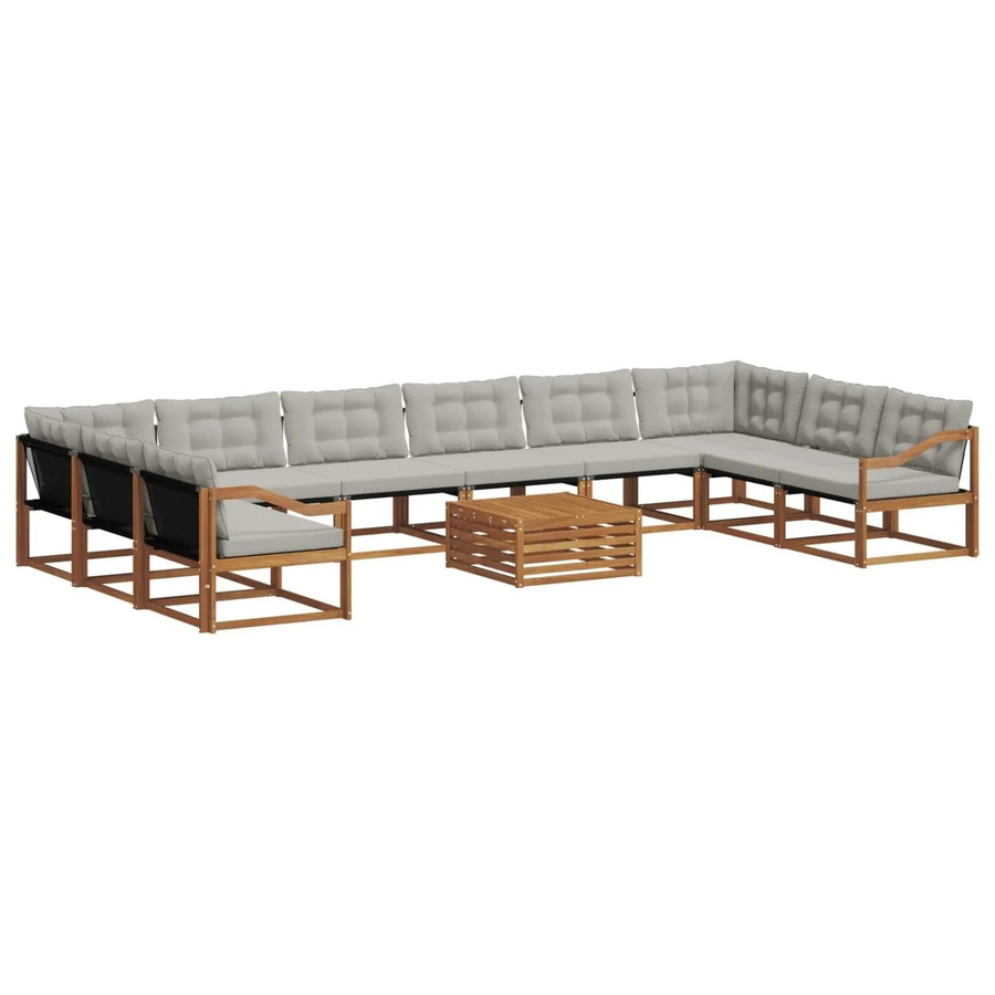 vidaXL Outdoor-Sofagarnitur aus Akazienholz in U-Form mit Textilene und Kissen, 11-teilig, Hellgrau - Bild 2
