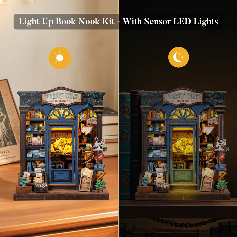 CUTEBEE Miniatur-Hausmodell, Holz-Puppenhaus-Buchnischen-Set, mit LED-Beleuchtung - Bild 3