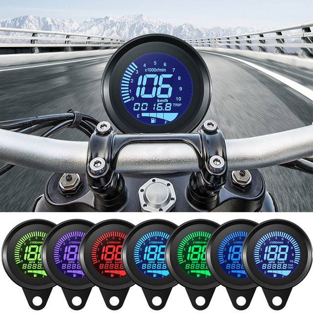ZMFJH Digitaler Motorrad Tachometer Retro LCD Kilometerzähler und Kraftstoffanzeige in Schwarz für Roller und ATV DC12V - Bild 1