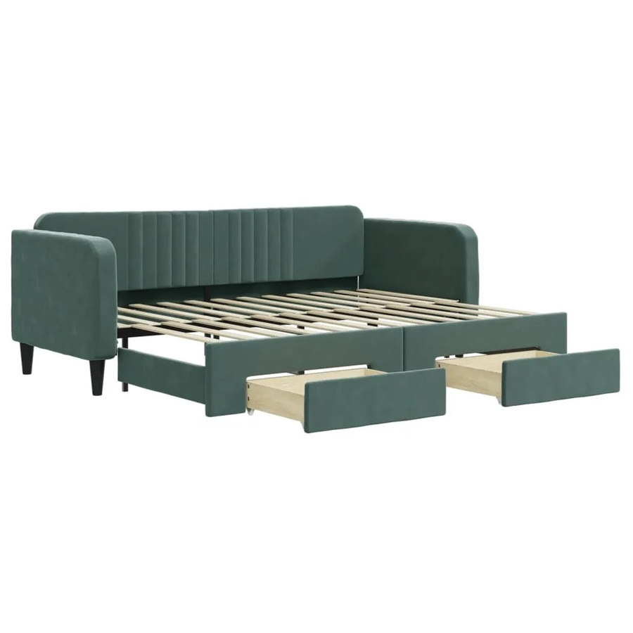 vidaXL Tagesbett ausziehbar mit Schubladen in Dunkelgrün aus Samt B/T/H: 80 x 200 x 75 cm - Bild 2