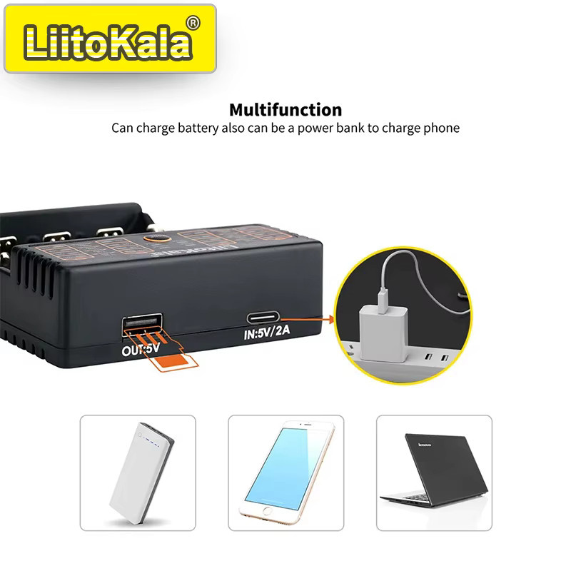 LiitoKala Lii 402 LED-Batterieladegerät in Schwarz mit automatischer Erkennung und Überladeschutz für 18650, 26650, AA und AAA Akkus - Bild 3