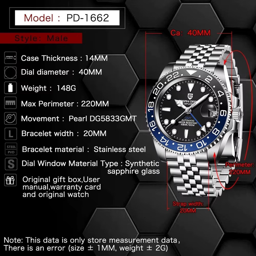 PAGANI DESIGN Armbanduhr GMT, Automatik, Edelstahl, 40 mm, Herren - Bild 2