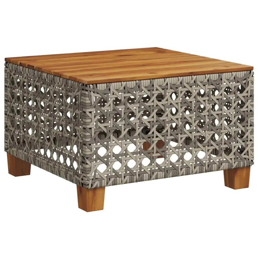 vidaXL Gartentisch aus Poly-Rattan und Akazienholz in Grau und Braun, B/T/H: 55 x 55 x 36 cm - Bild 2