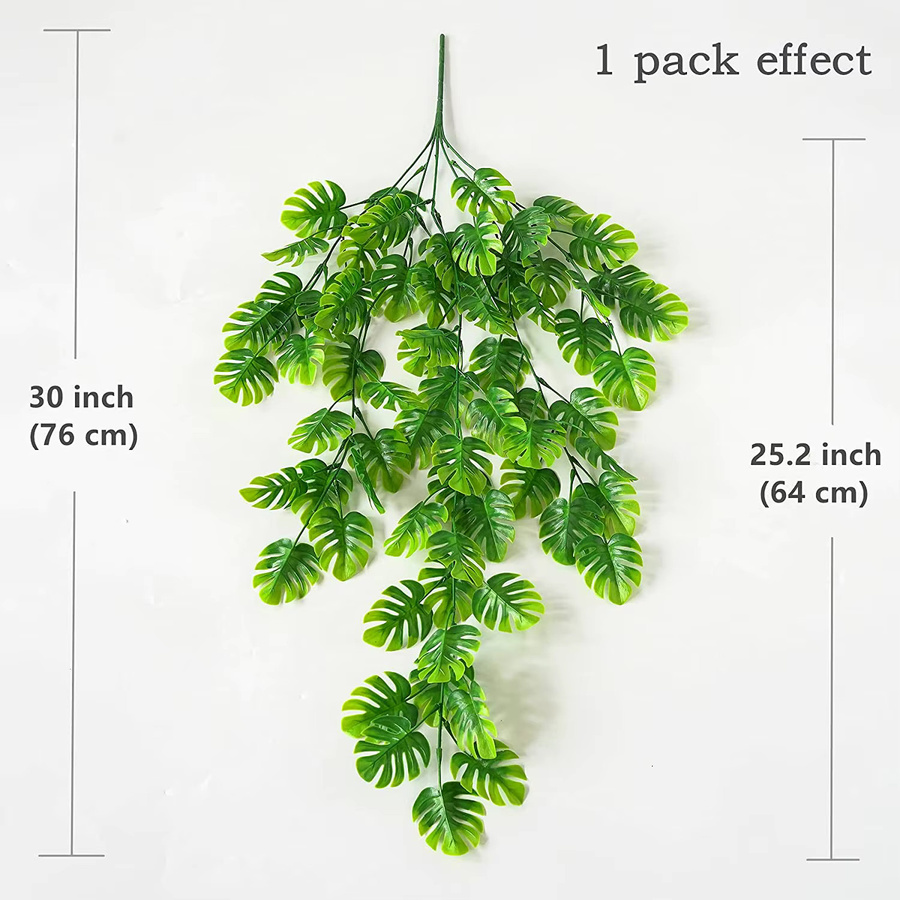 Amuixui Wanddekoration aus Rattan mit Monstera- und Palmblättern in Grün, Breite: 76 cm - Bild 1
