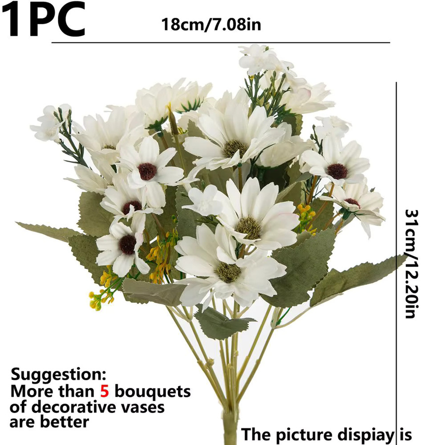 XIAOYINMO Seiden-Kunstblume Gänseblümchen in Weiß für Dekoration und DIY-Geschenke - Bild 2