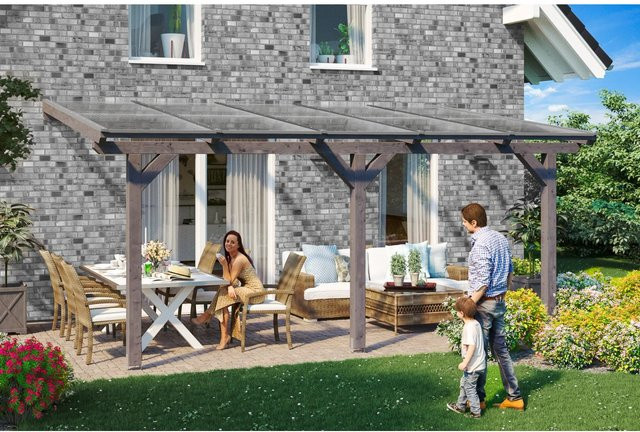 Skan Holz Terrassenüberdachung Bormio aus Leimholz in Schiefergrau, Breite: 541 cm, Tiefe: 250 cm - Bild 1