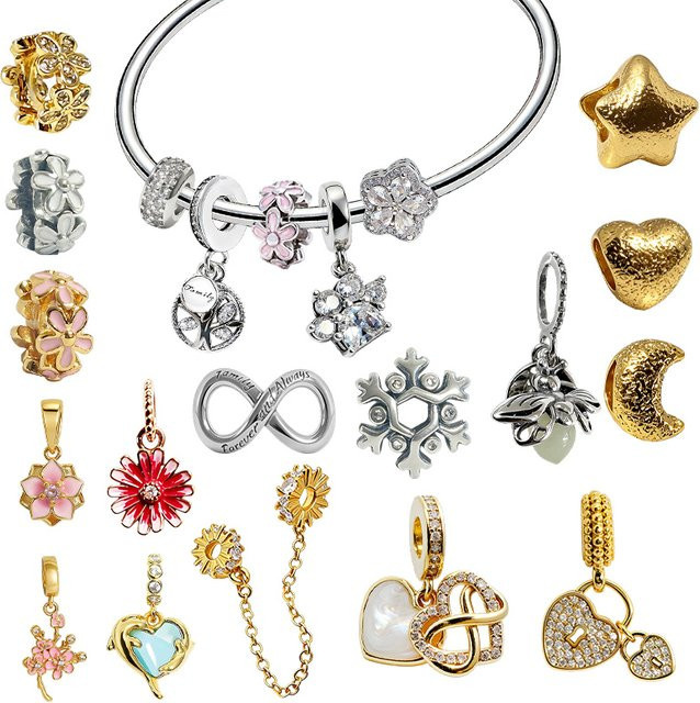 Original Charms Anhänger, rosa Gänseblümchen, Schneeflocke, Silber, Damen - Bild 1