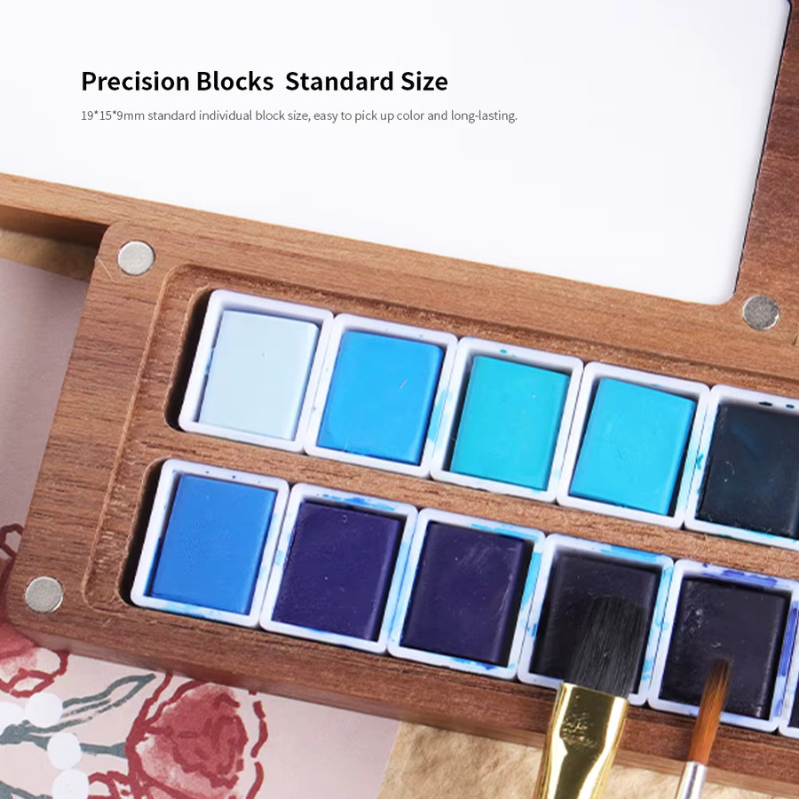 SeamiArt Professionelles Aquarellfarben-Set mit 12 Gletscherblau-Tönen und Walnuss-Holzpalette - Bild 2