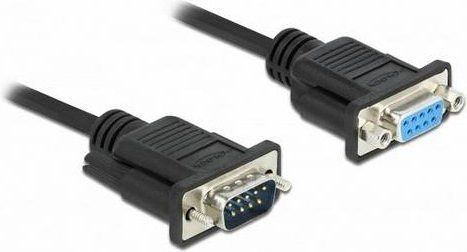 Delock Seriell Anschlusskabel mit 1x D-SUB-Buchse 9pol. und 1x D-SUB-Stecker 9pol., Länge: 2 m, Schwarz - Bild 1