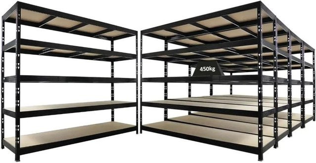 PROREGAL Rhino Schwerlastregal Schwarz mit 5 verstellbaren Spanplatten-Ebenen, B/H/T: 200 x 240 x 70 cm - Bild 1