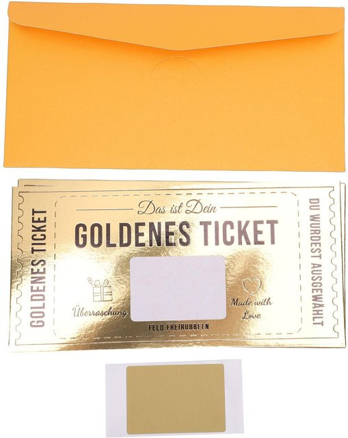 Musysh Goldenes Enthüllungs-Ticket mit Umschlag und Abdeckfolie als Rubbel-Überraschungskarte für Geburtstag und Jubiläum in Gold - Bild 1