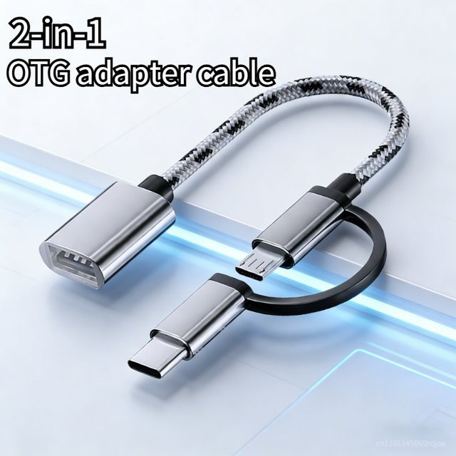 DIXSG 2-in-1 USB 3.0 OTG Adapterkabel in Braun mit Micro-USB und USB-C für Datensynchronisation - Bild 1