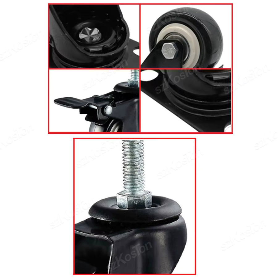 Ouliluye Set aus 4 Möbelrollen in Schwarz mit M8 oder M10 Gewindeschaft als schwenkbare Heavy Duty Rollen mit oder ohne Bremse für Couchtisch, Stuhl oder Wagen, 1,5 bis 2 Zoll - Bild 3