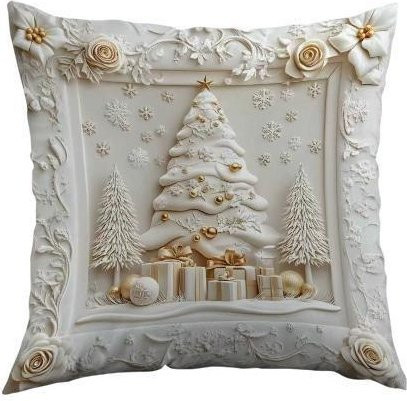 JMG Clothing Weihnachts Kissenbezug aus Leinen in Weiß und Grau mit Weihnachtsmann und Rentier Motiv, B/H: 45 x 45 cm - Bild 1