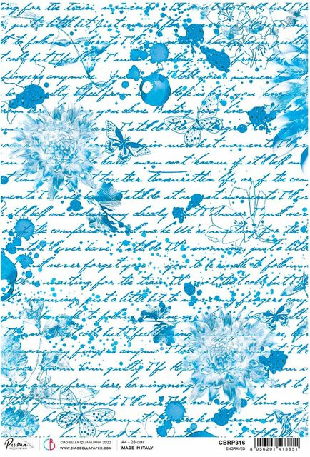 Motiv-Strohseide Indigo Scripts in Blau - Bild 1