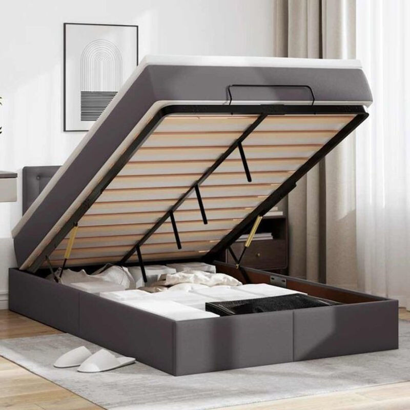 vidaxl Ottoman Polsterbett mit Matratzen und LED in Grau aus Kunstleder B/T/H: 120 x 190 x 88 cm - Bild 1