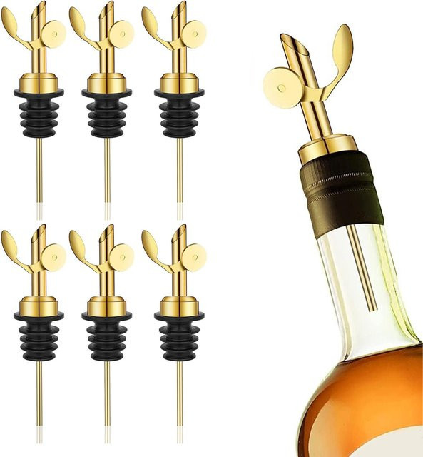 6er Set Fishine Weinflaschenausgießer aus Edelstahl in Beige und Gold, tropffreie Ausgießertülle für Flaschenhälse, ideal für Bar und Heimgebrauch - Bild 1