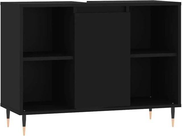 vidaXL Badschrank in Schwarz Matt im industriellen Stil aus Holzwerkstoff und Eisen, B/T/H: 80 x 33 x 60 cm - Bild 1