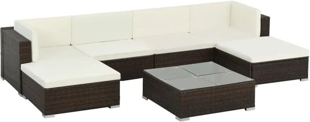 vidaXL 7-tlg. Garten-Lounge-Set aus Poly Rattan in Braun mit Auflagen und Couchtisch für Terrasse und Garten - Bild 1