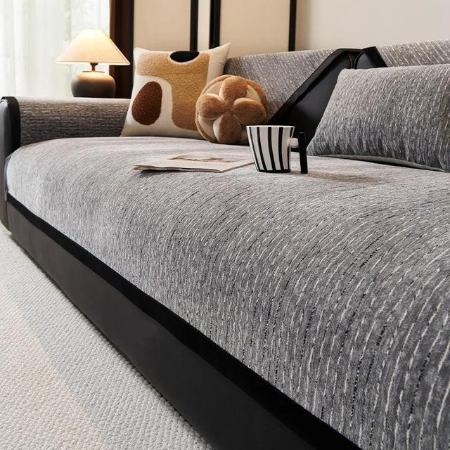 Rutschfeste Chenille Sofamatte in Schwarz und Weiß, L-förmiger Sofabezug für die Rückenlehne, B/H: 70 x 70 cm - Bild 1