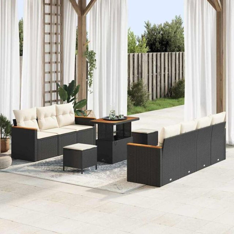 vidaxl Garten-Sofa-Set aus Poly-Rattan mit 10 Kissen in Schwarz - Bild 1