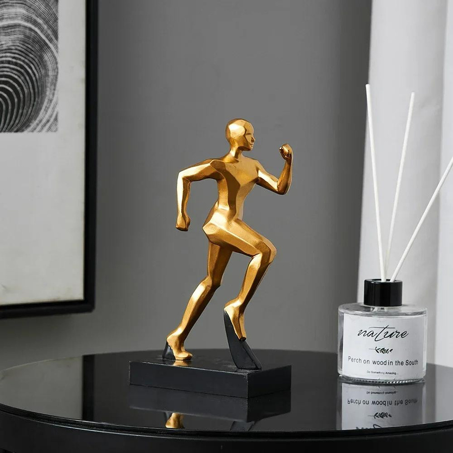 Abstrakte Skulptur Laufende Figur in Gold aus Harz von Household supplies MH als moderne Dekoration für deinen Schreibtisch oder dein Büro - Bild 2