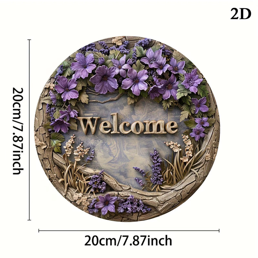 Potdemiel Willkommen Rundes Aluminium-Wandschild mit Blumenmuster, Durchmesser: 19,81 cm - Bild 2
