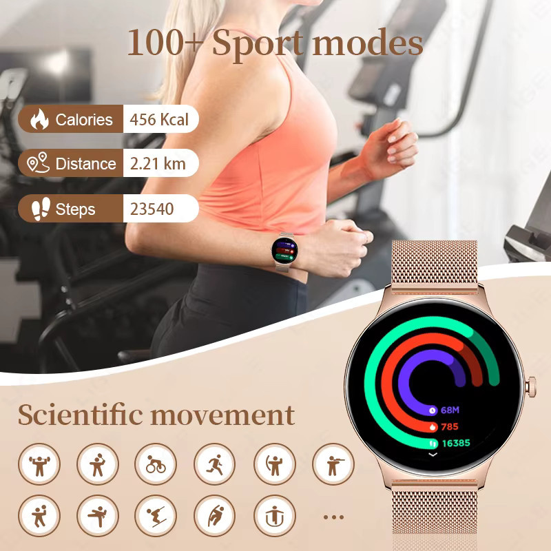 LIGE Ultradünne Smartwatch für Damen und Herren mit 1,43 Zoll AMOLED-Display, Bluetooth-Anruffunktion und Gesundheits-Tracker, wasserdicht, in Pink/Gold - Bild 4