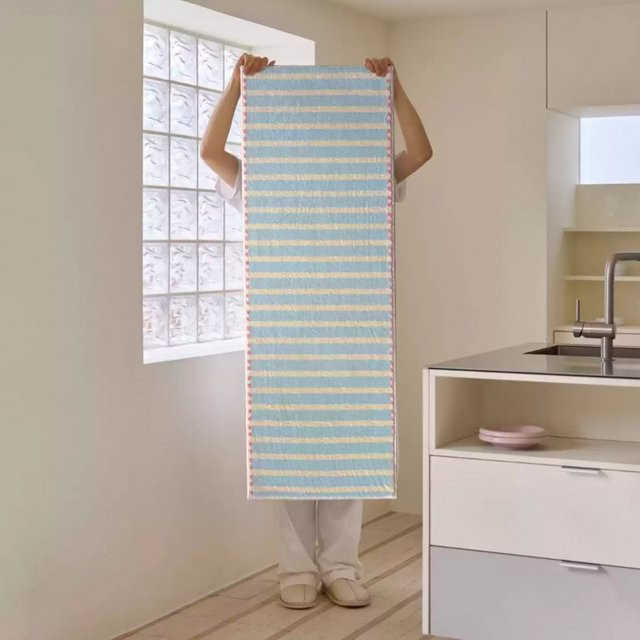 VIKAMA Macaron-Teppich im koreanischen Stil, gestreifter Teppich in Blau, B/T: 120 x 40 cm - Bild 1