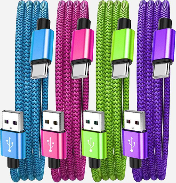 USB A zu Typ C Ladekabel mit 3A Schnellladefunktion und Datensynchronisation, lila, geflochtenes Nylon, passend für Samsung und Android-Smartphones - Bild 1
