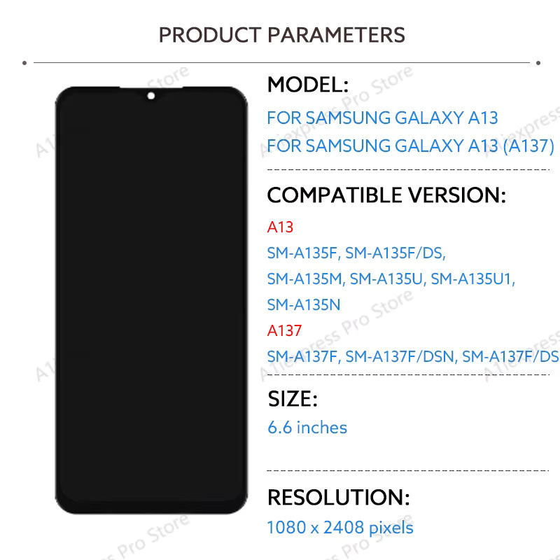 Samsung Galaxy A13 A135 A137 LCD Display mit Rahmen in Schwarz 6,6 Zoll Ersatz Touch Screen - Bild 2