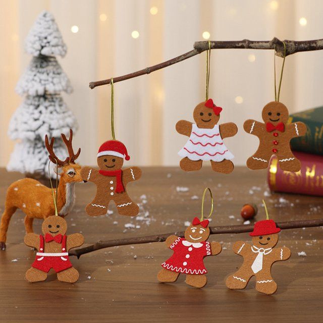 Runtowo 6 Stück Weihnachtsbaum-Anhänger aus Vlies in Lebkuchen-Optik, Multicolor - Bild 1
