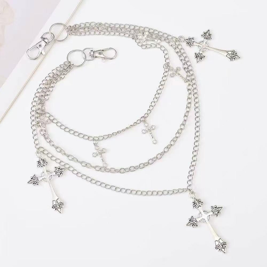 Hosenkette Metall, Kreuzanhänger, Silber, Unisex - Bild 2