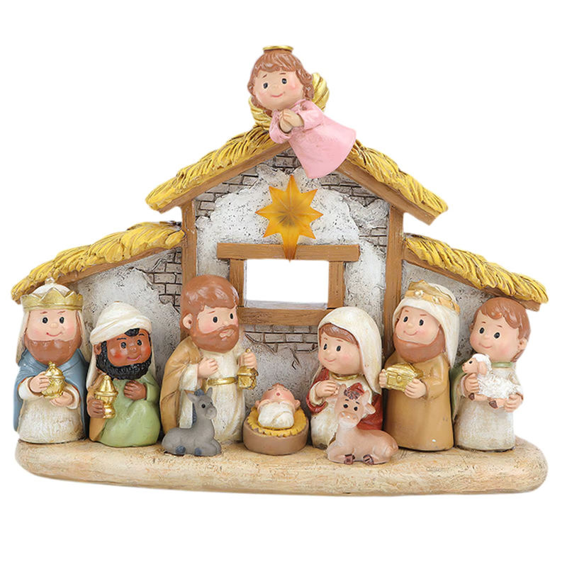 Serenable Weihnachtskrippe mit Figurenset aus Kunstharz, mehrfarbige Weihnachtsdekoration für die Geburt Jesu - Bild 3