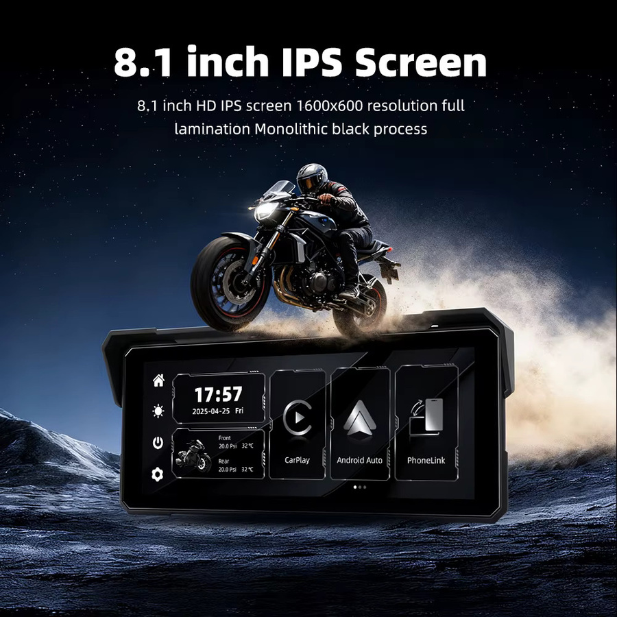 EKIY Tragbares Digitales Motorrad-Navigationsdisplay mit 8,1 Zoll Display, Wireless CarPlay und Android Auto, Mirror Link und GPS, Schwarz - Bild 6