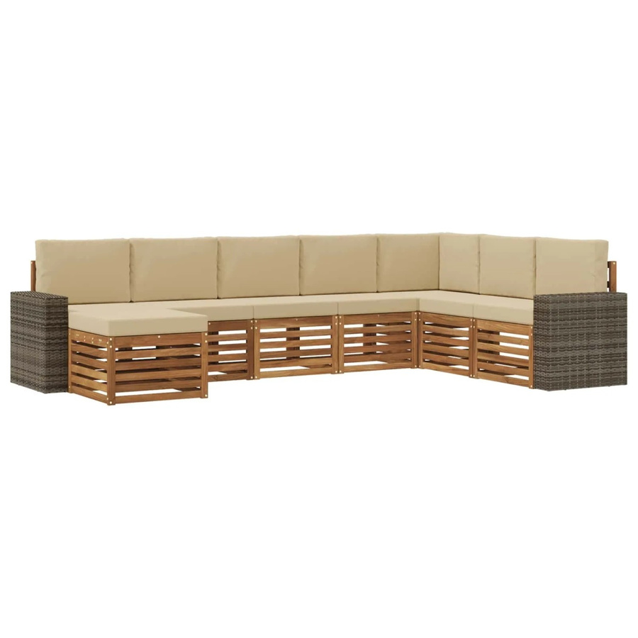 vidaXL Outdoor-Sofagarnitur in U-Form aus Akazienholz mit 8 Kissen, Natur-Beige - Bild 2
