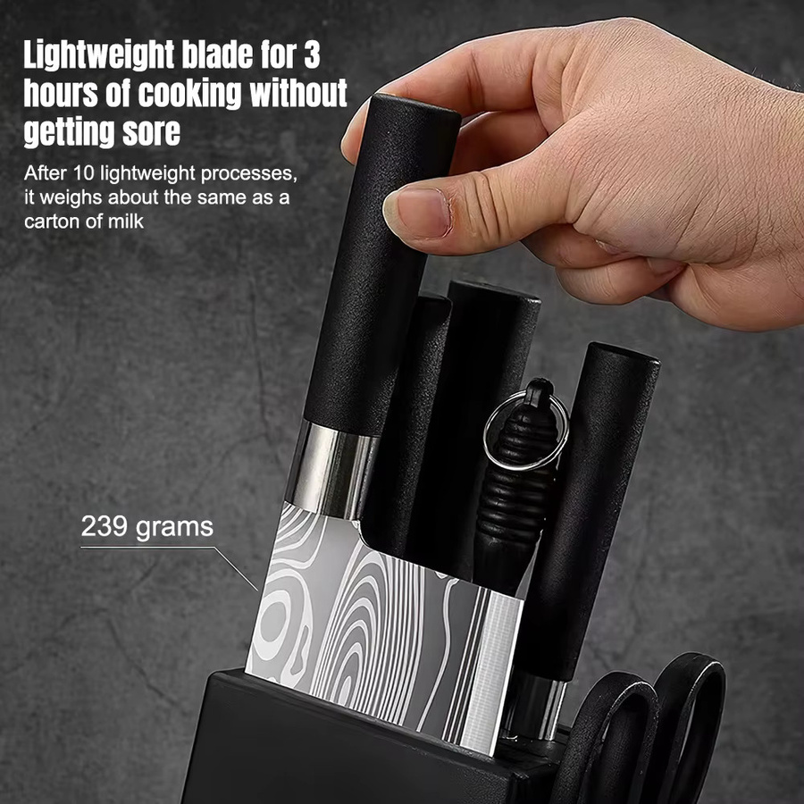 MDHAND Küchenmesser-Set aus Damaskus-Edelstahl mit Lasermuster in Schwarz, bestehend aus Kochmesser und Fleischbeil - Bild 3